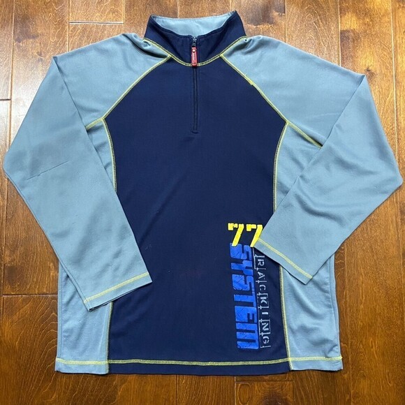 Bugle Boy Vintage 1/4 Zip Athletic Navy Grey Top Big & Tall Polyester Men's XXL - Picture 2 of 8